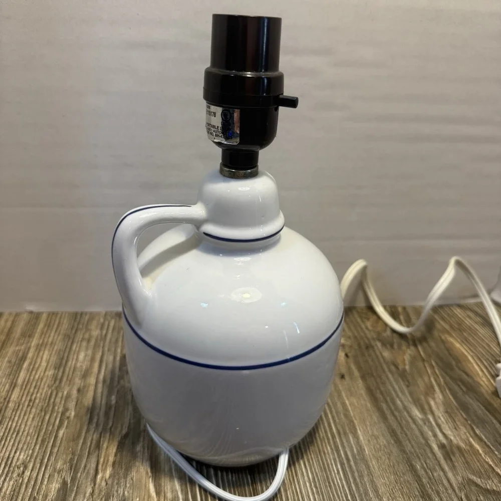 Vintage Blue and White Simple Jug Lamp } Floral Blue Table Lamp